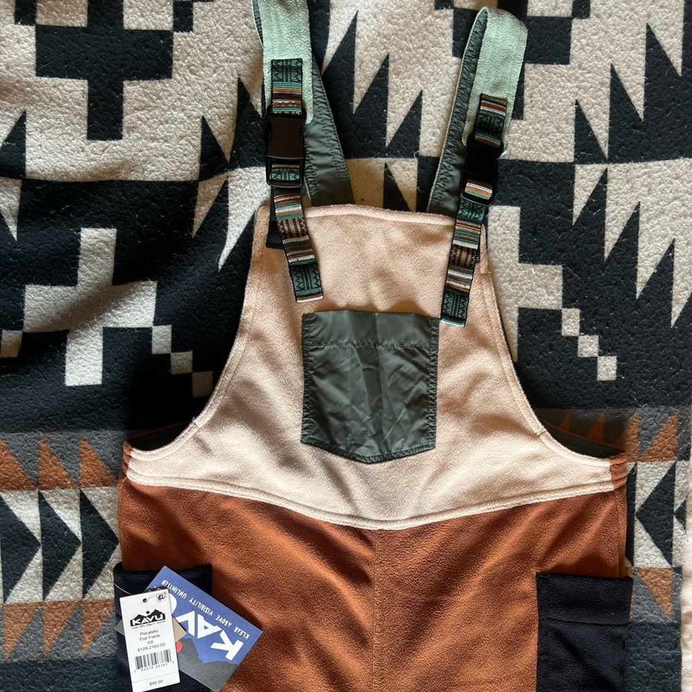 Kavu Pocatello Flat Fields Fleece Overalls in Rust, Tan & Black